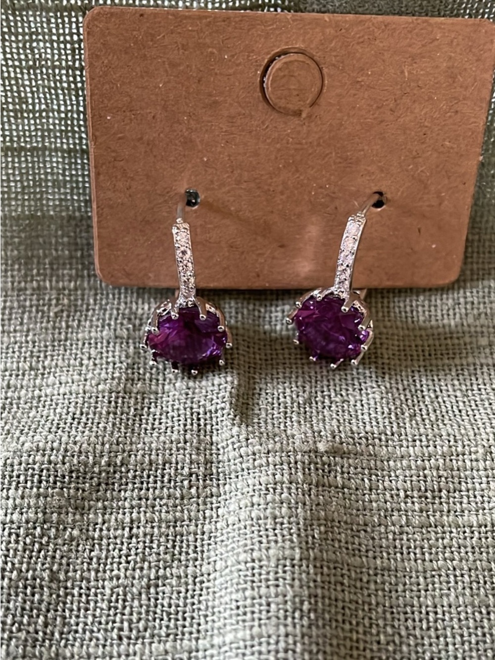 Sterling Silver jewelry set featuring Amethyst Stone & white crystals - Picture 6 of 11